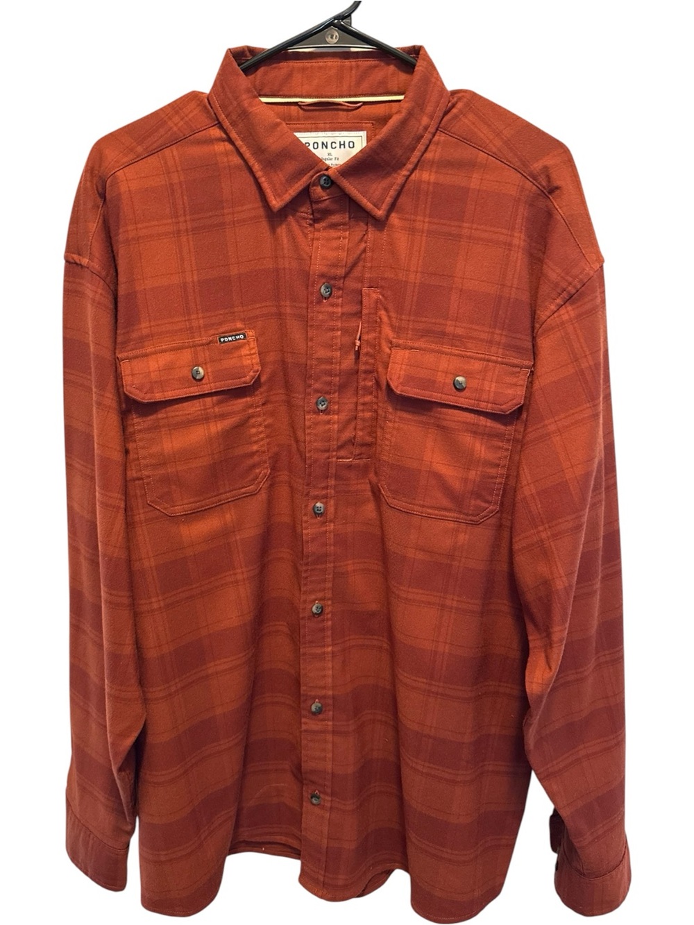 Men's Poncho Stonington Rust Plaid Performance Flannel Magnetic Pocket Closure